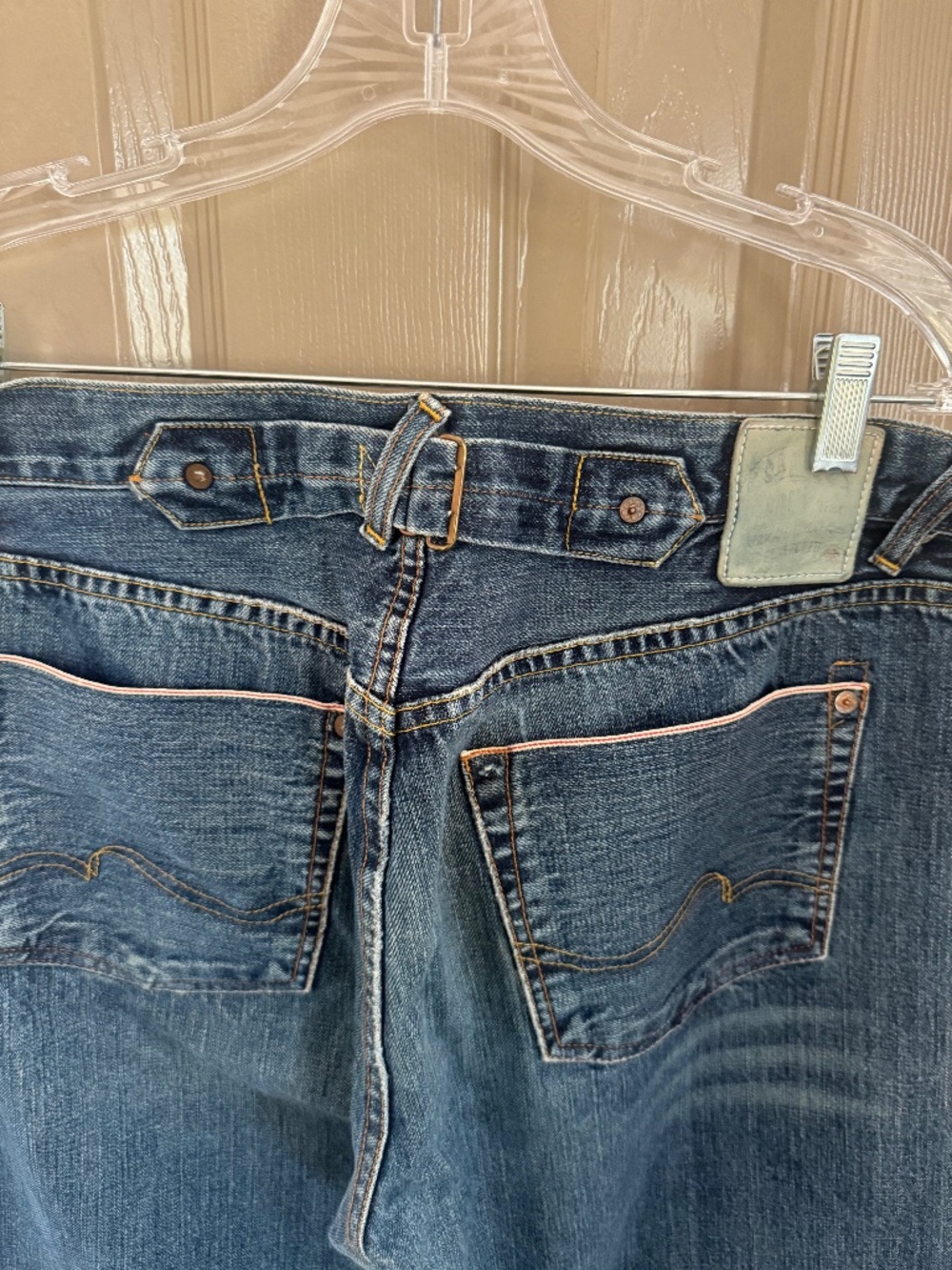 New men's Lucky Brand dungarees cuffed red edge jean Sz 33 regular button fly